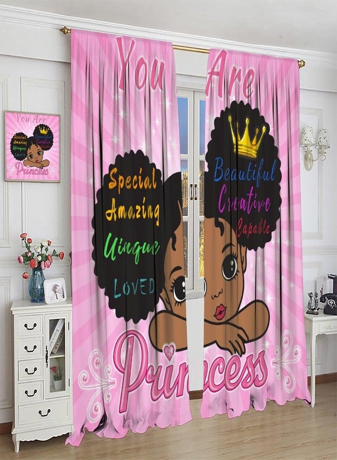 LOMADIA African American Kids Curtain, Afro Black Girls Princess Window Treatments Curtains for Nursery, Pink Cute Girl Style 2 Panels Drapes for Girl Bedroom Children's Room Decor 42x45in - Image 3